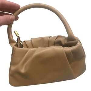 NWOT Womens Top Zip Faux Leather Pleated Cloud Mini‎ Handbag Tan Small